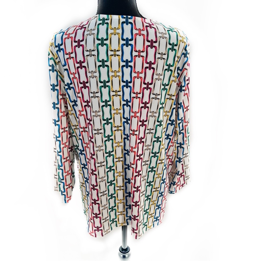 Studio by JPR Multicolor Chain Link Print Deep V-Neck 3/4 Sleeve Blouse Size XL - Picture 5 of 14